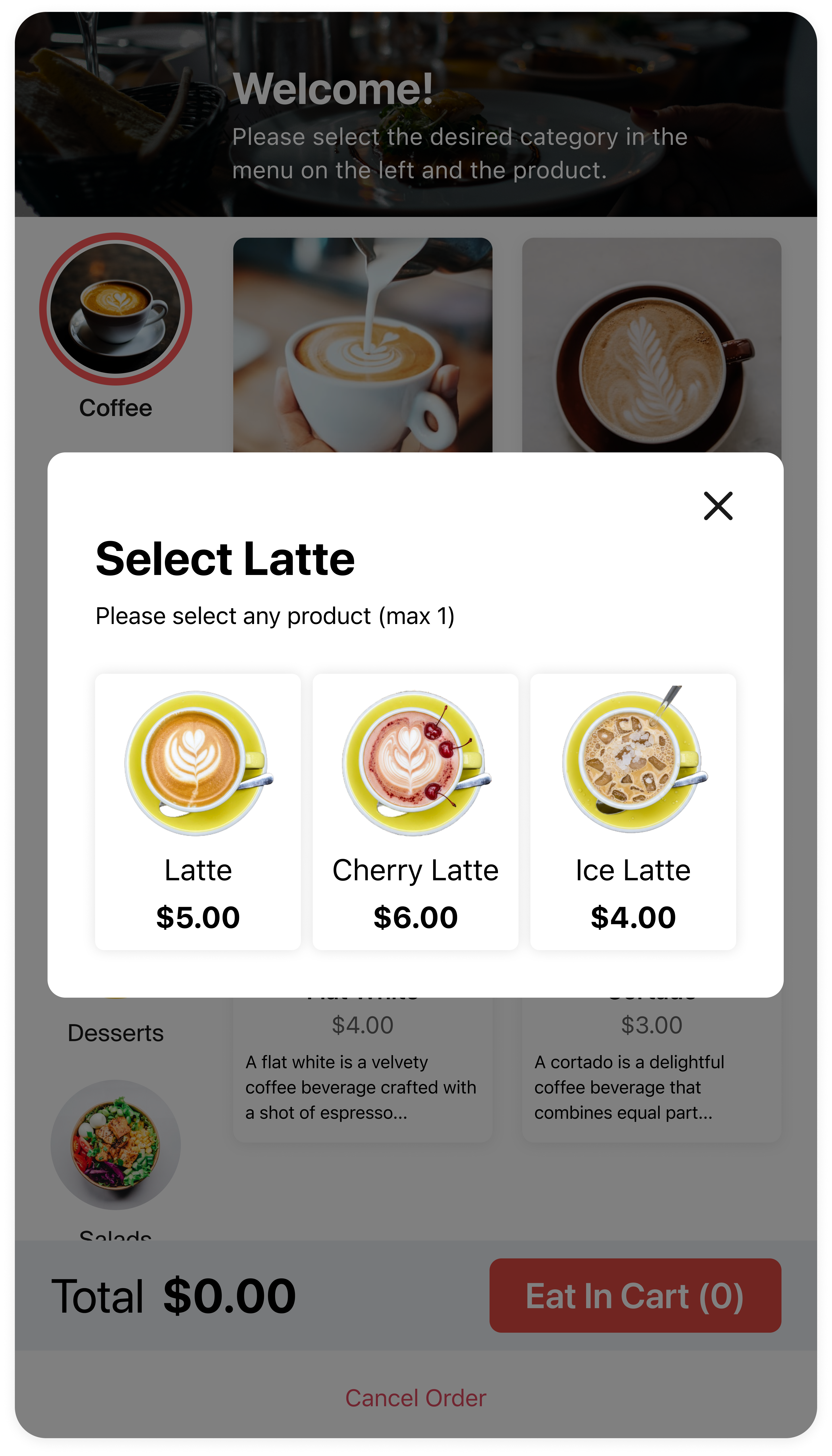Alternative product selection modal